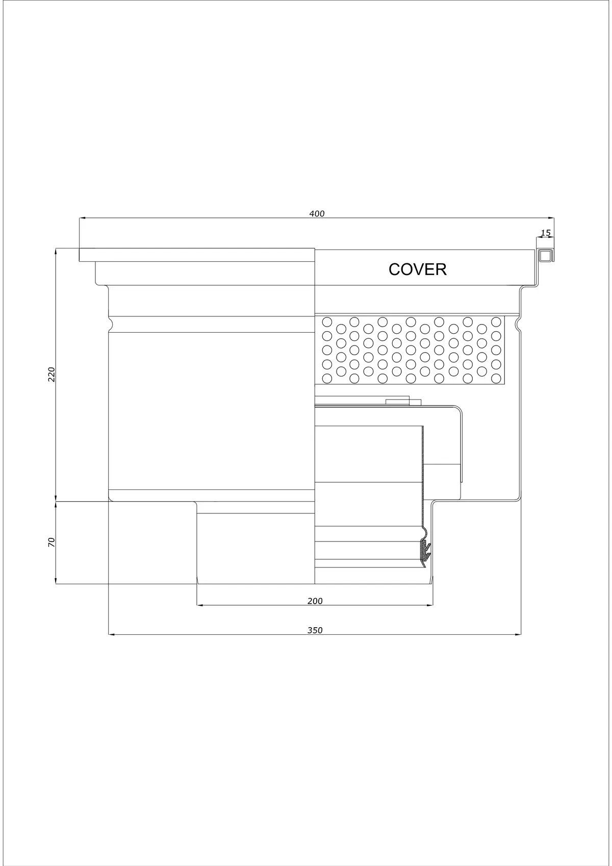 Podlahový odtok BK_KRD 400x400 DN 200 - Jednodílný vertikální odtok