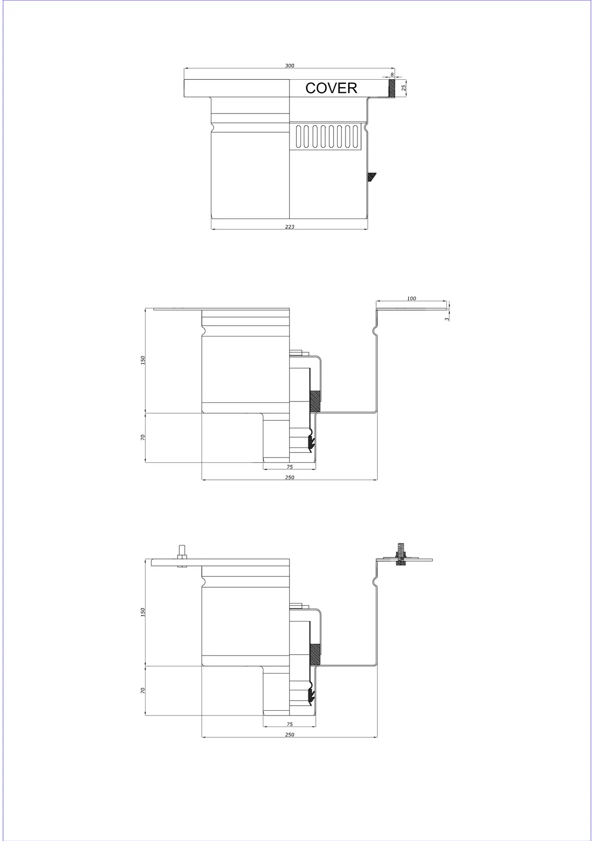 Podlahový odtok BK_KROD 300 DN 75 s okrajem 25x8 mm - Dvoudílný vertikální odtok