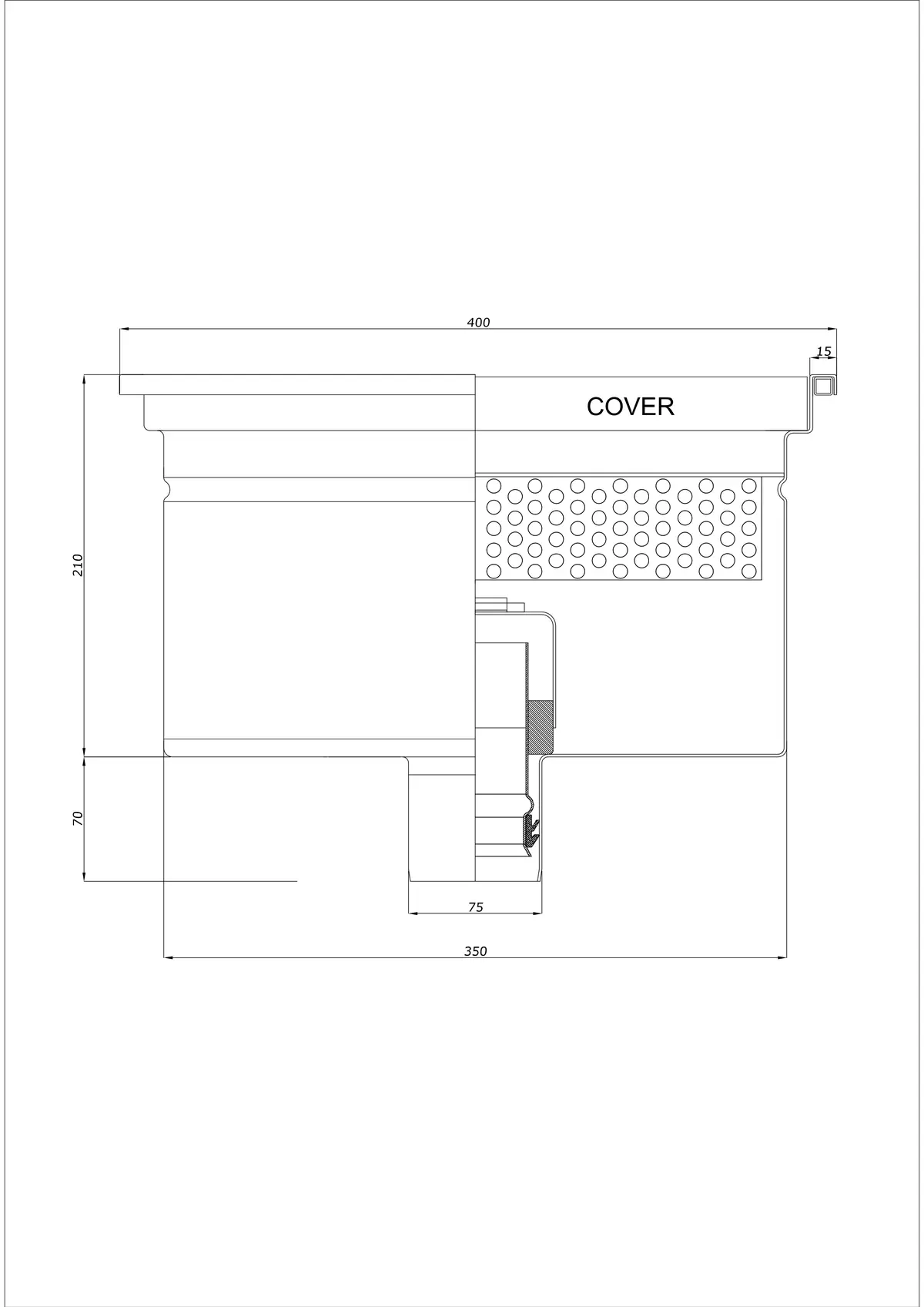 Podlahový odtok BK_KRD 400x400 DN 75 - Jednodílný vertikální odtok