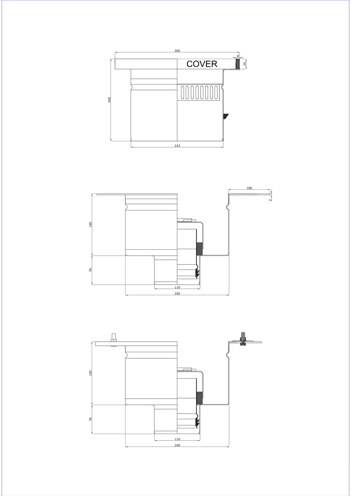 Podlahový odtok BK_KROD 300 DN 110 s okrajem 25x8mm - Dvoudílný vertikální odtok