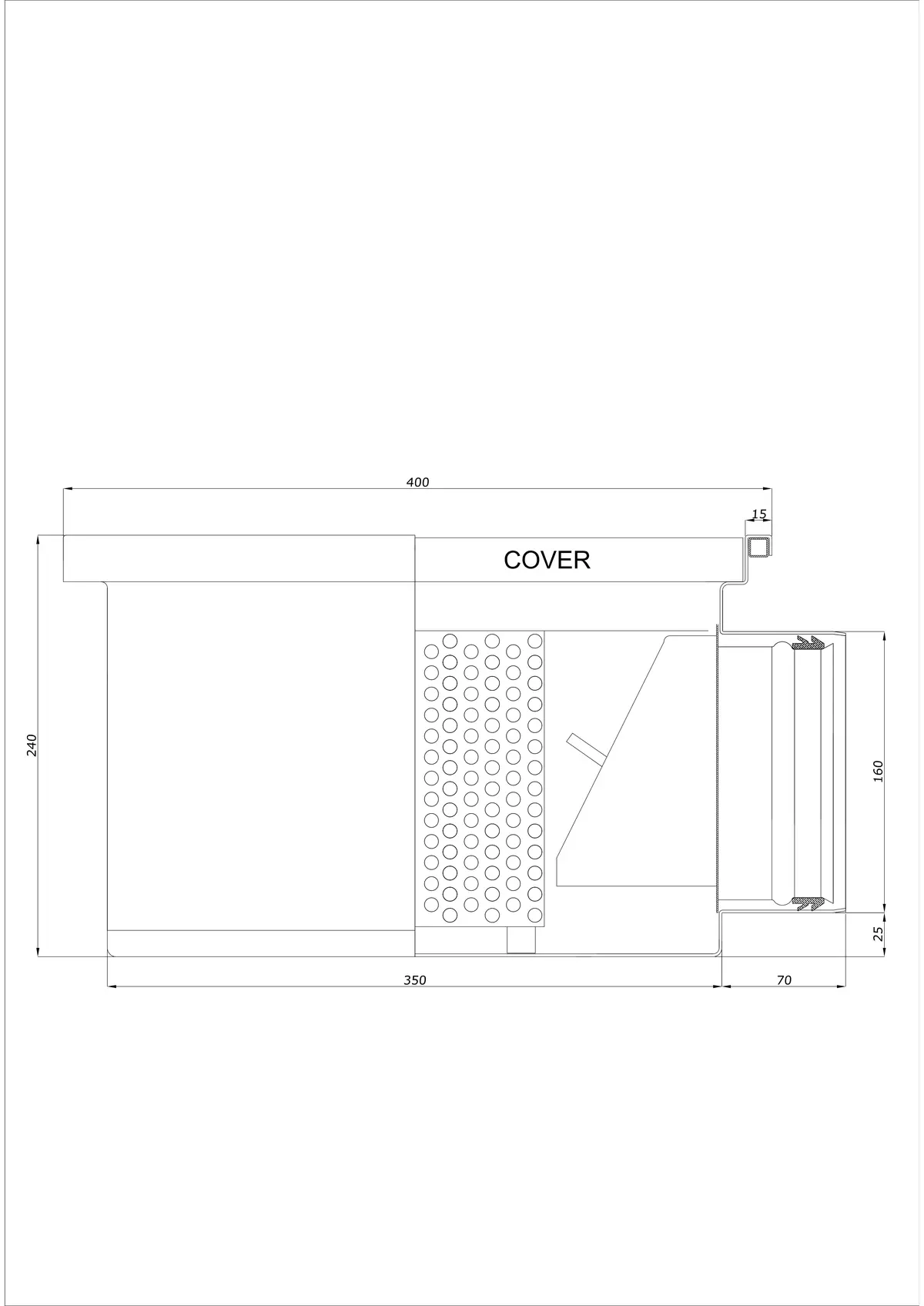 Podlahový odtok BK_KRB 400x400 DN 160 - Jednodílný Horizontální