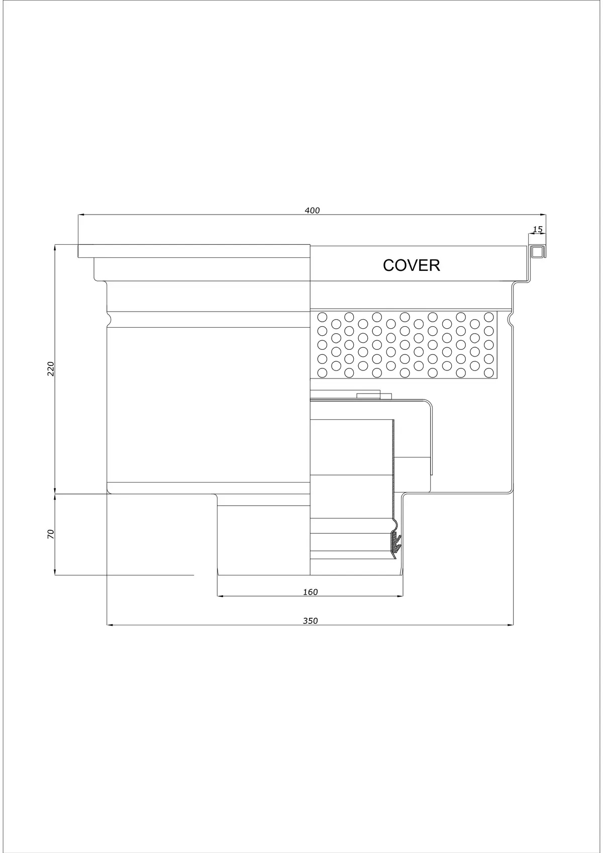 Podlahový odtok BK_KRD 400x400 DN 160 - Jednodílný vertikální odtok