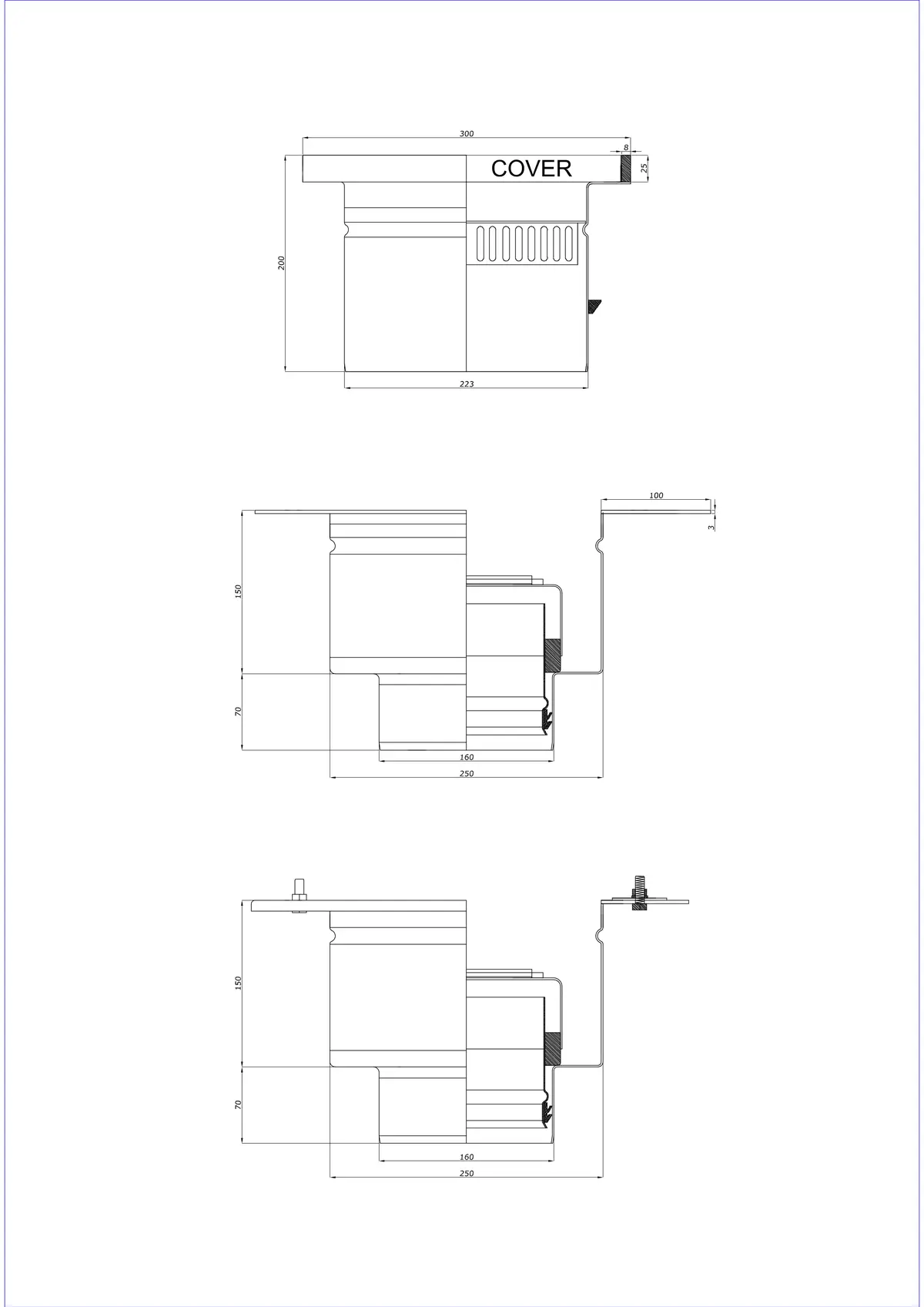 Podlahový odtok BK_KROD 300 DN 160 s okrajem 25x8mm - Dvoudílný vertikální