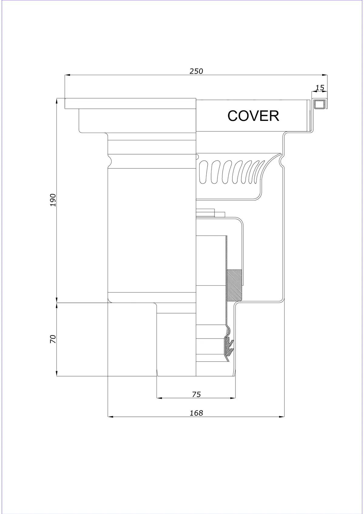 Podlahový odtok BK_KRD 250x250 DN 75 - Jednodílný vertikální