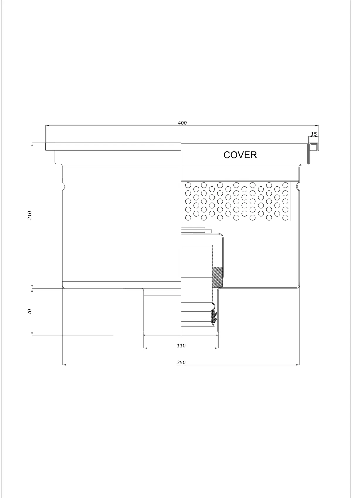 Podlahový odtok BK_KRD 400x400 DN 110 - Jednodílný vertikální