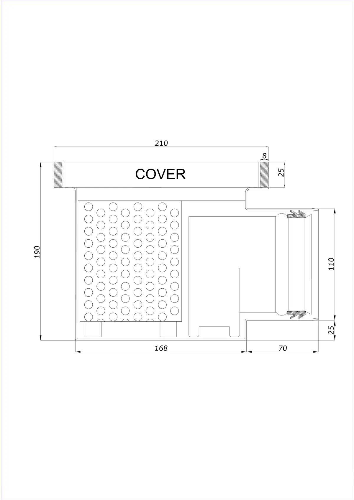 Podlahový odtok BK_KROB 210 DN 110 s okrajem 25x8mm - Jednodílný horizontální
