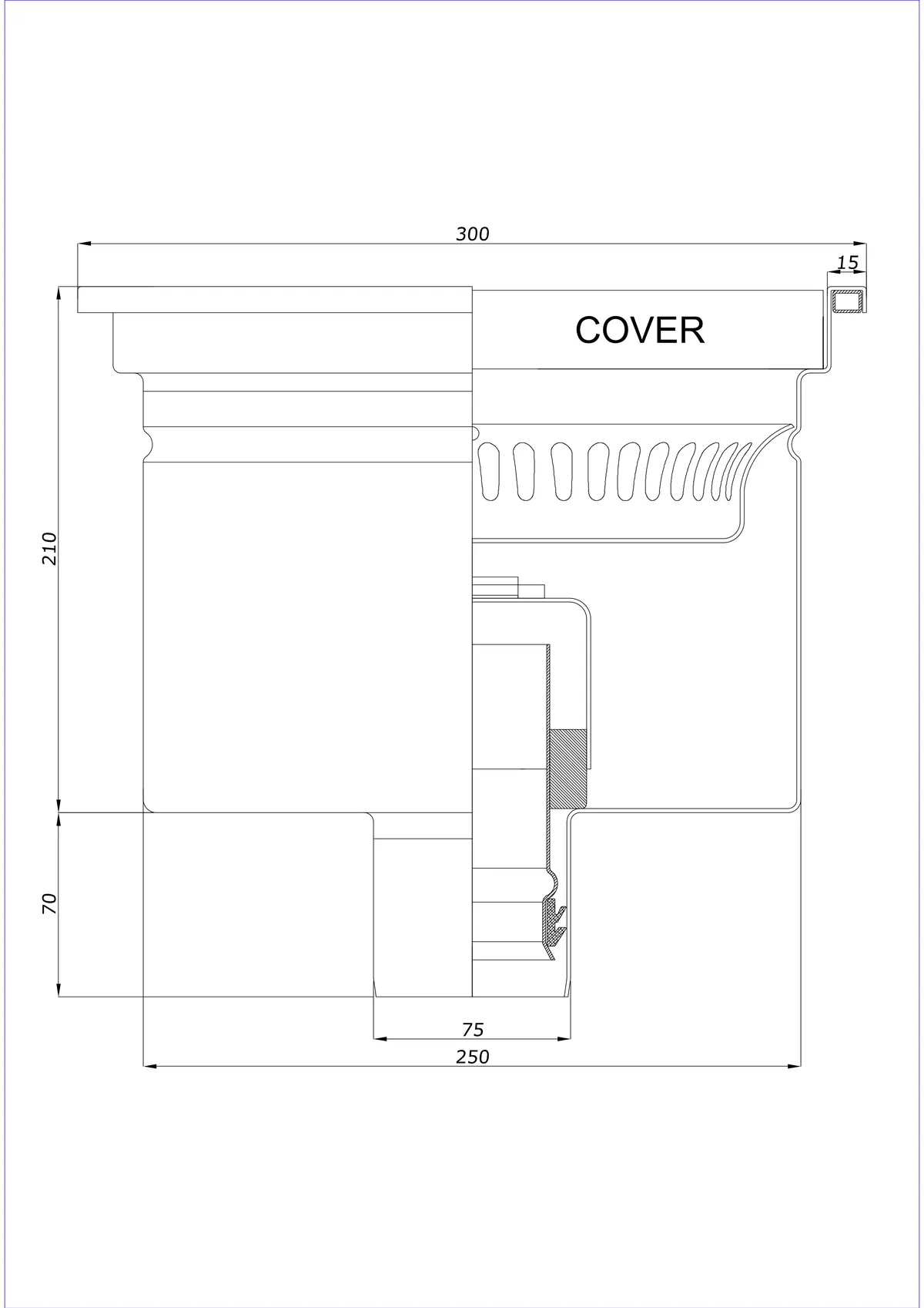 Podlahový odtok BK_KRD 300x300 DN 75 - Jednodílný vertikální
