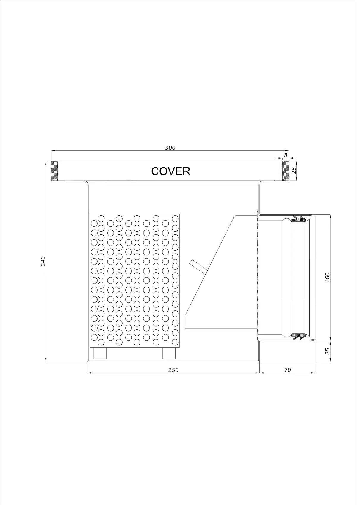Podlahový vpust BK_KROB 300 DN 160 s okrajem 25x8mm - Jednodílný horizontální odtok