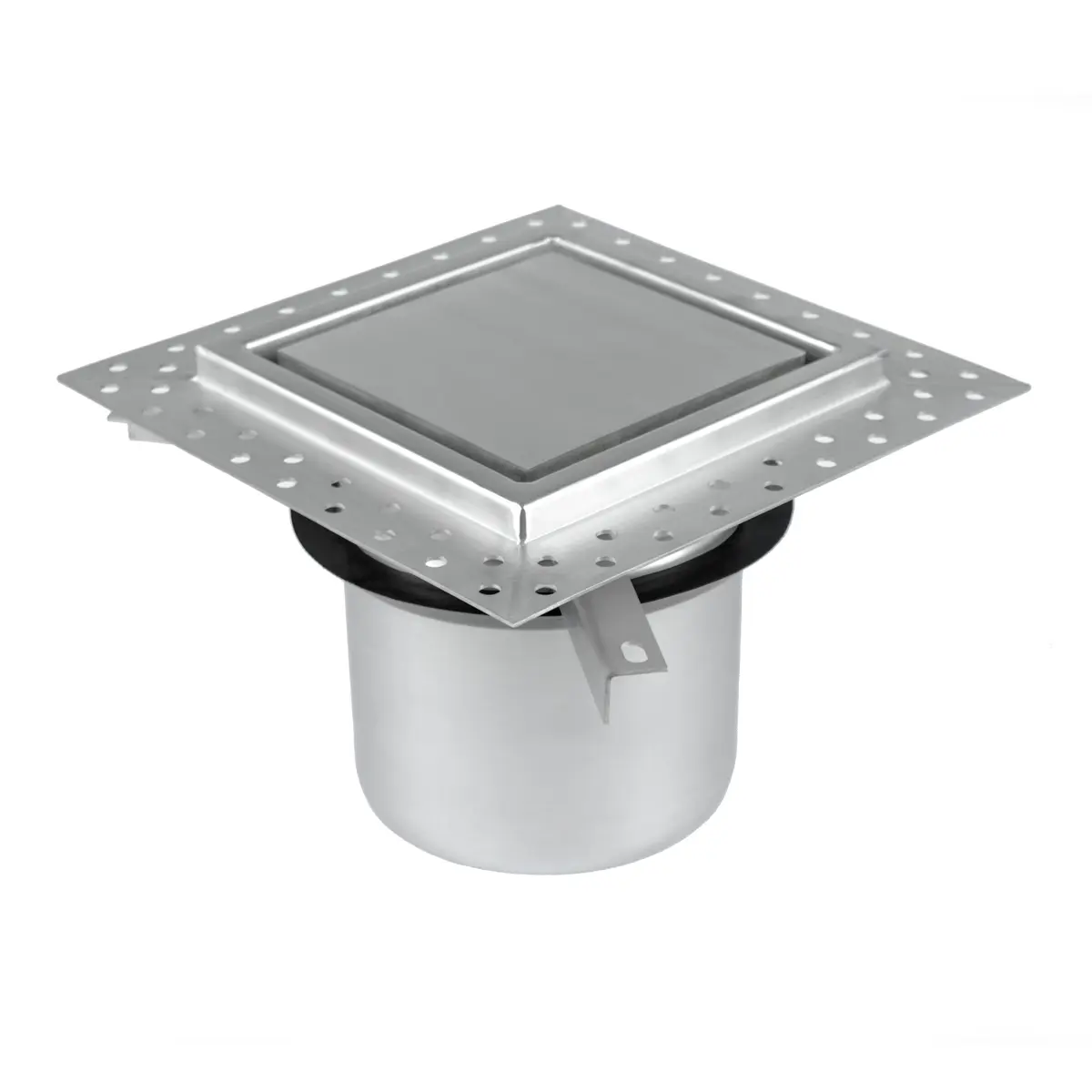 Horní část podlahové mřížky 200x200 mm s krycí deskou a těsnicí přírubou